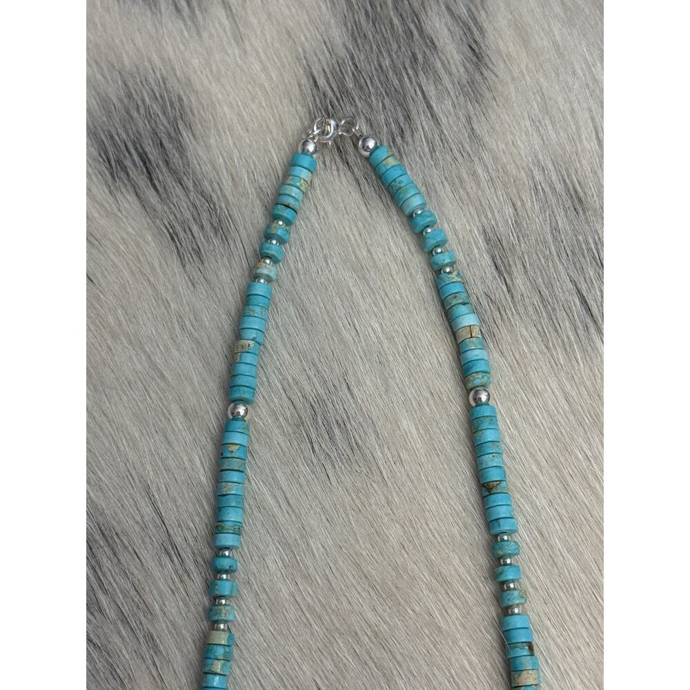Native American Sterling Silver Navajo Pearl Blue Sea Jasper HEISHI Necklace 18” - Picture 8 of 12